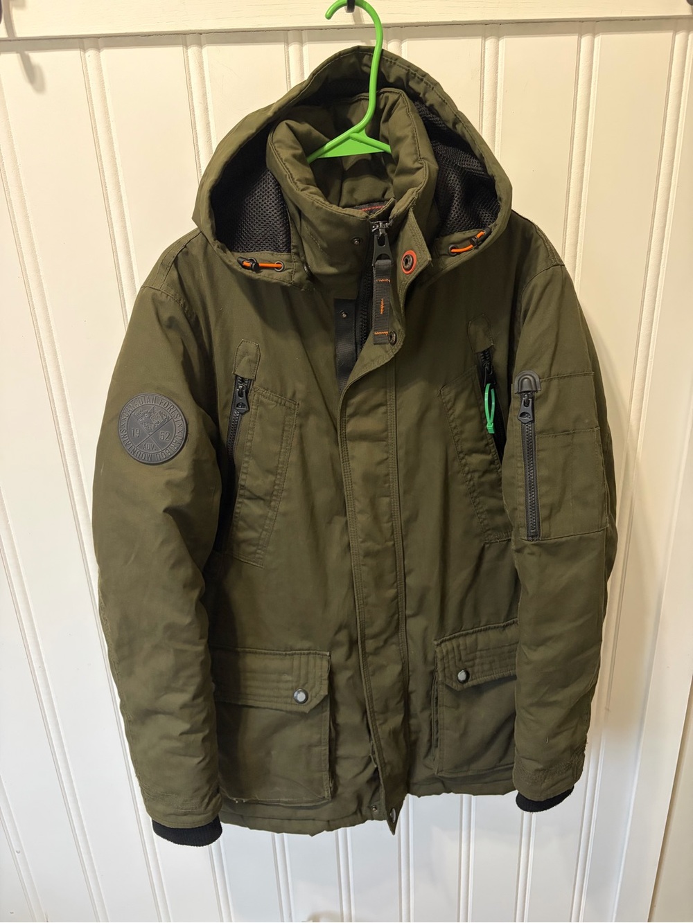 C&A Men's Green Utility Winter Parka Coat Hooded Jacket - Size Small